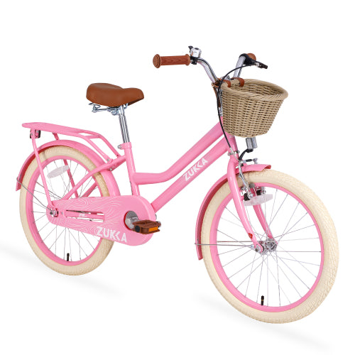 Kids Bike, Girls Bike with Basket Ages 7-12 Years Old, 20 Inch Wheels with Handbrake & Kickstand, No Training Wheels, Retro Style Kids Bikes, Pink