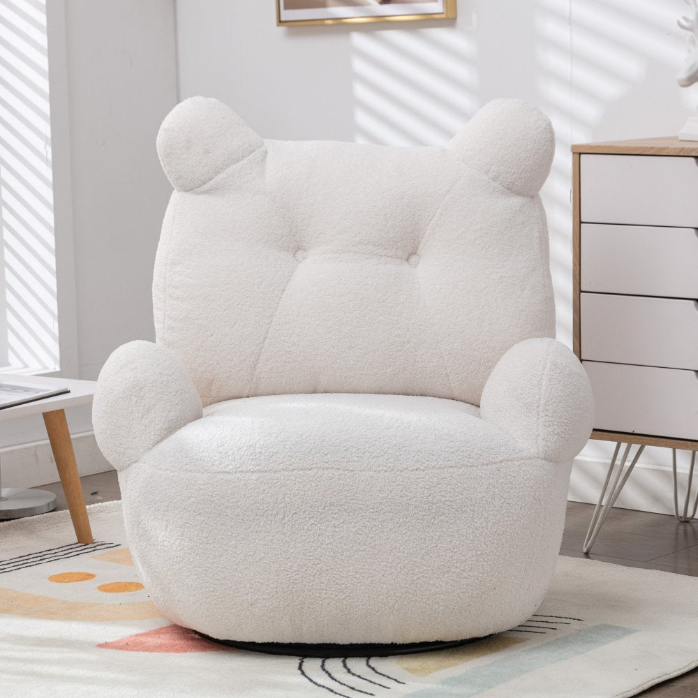 360 Degree Swivel Accent Chair, Teddy Short Plush Particle Velvet Armchair, Swivel Barrel Chair Sofa for Bedroom, Living Room, Hotel, Bedroom, Office, Lounge, White
