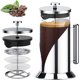 French Press Coffee Maker, 304 Stainless Steel French Press with 4 Level Filtration System & Scale Line, Heat Resistant Borosilicate Glass Coffee Press for Camping Travel, Dishwasher Safe, 34 Ounce