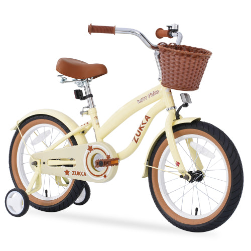 Kids Bike, 16 Inch Girls Bike with Basket for Ages 4-7 Years, Kids' Bicycles with Handbrake, Kickstand, Training Wheels, Yellow