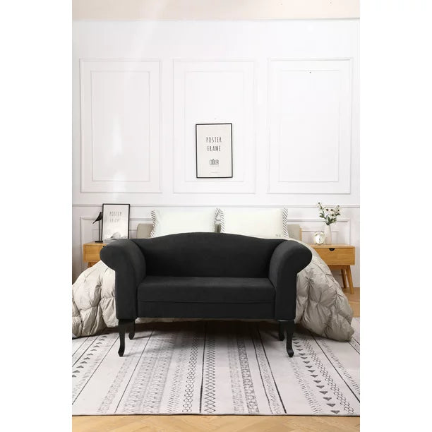 Velvet Fabric Loveseat Sofa, Two Seater Sofa Couch with Soft Seat Cushion and Black Metal Legs, for Living Room, Small Space, Office, Studio, Apartment, Bedroom, Black