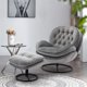 Velvet Swivel Accent Chair with Ottoman Set, Modern Lounge Chair with Footrest, Comfy Armchair with 360 Degree Swiveling for Living Room, Bedroom, Metal Base Frame (Gray)