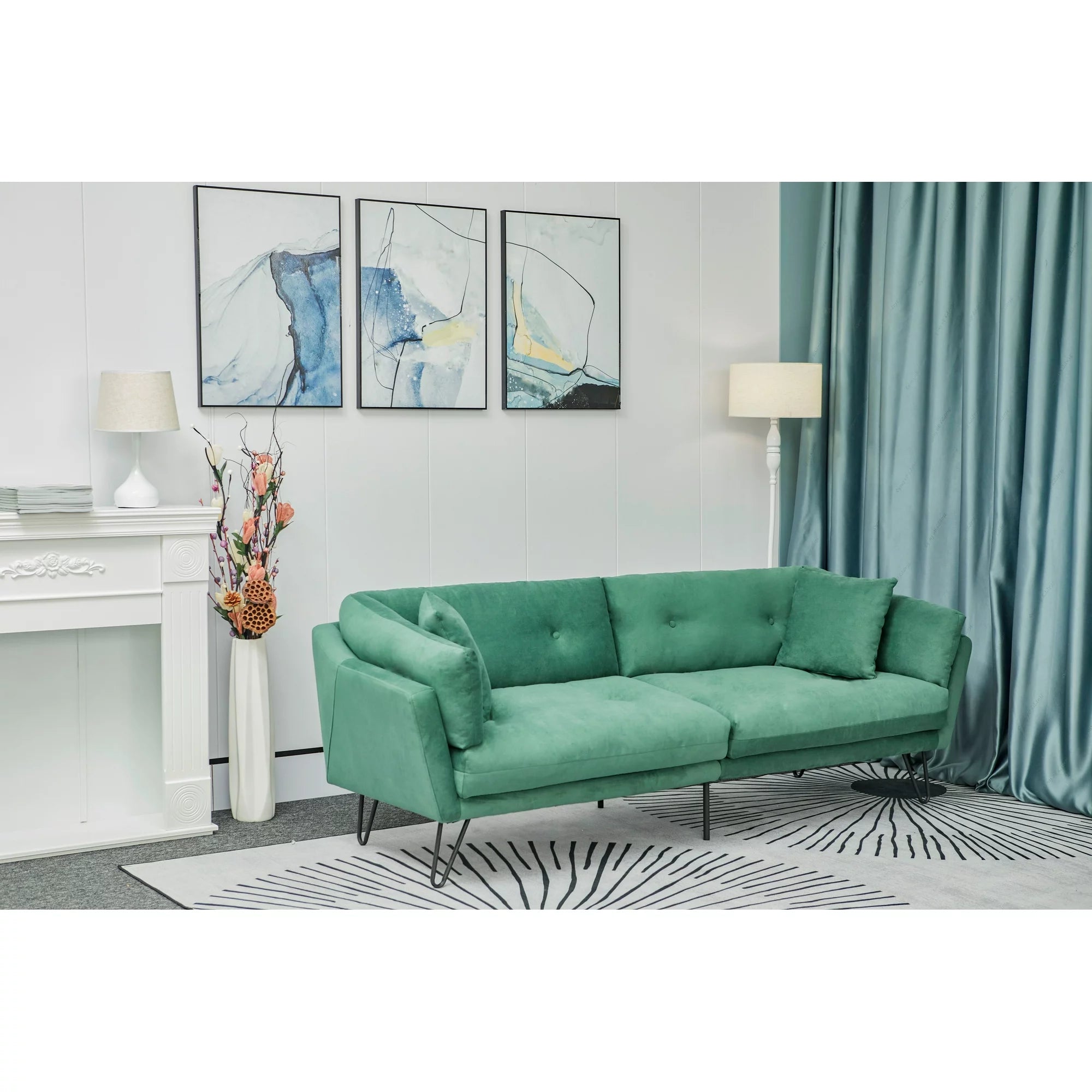 85.8" Loveseat Sofa with Ottman Set, Chenille Fabric L Shaped Convertible Sectional Sofa with 2 Pillows,3 Seater Sofa for Small Space,Living Room, Apartment