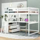 Full Size Loft Bed with Desk and Shelves,Two Built-in Drawers, Solid Wood Loft Bed Frame with Ladder and Guardrails for Kids Teens Adults, Maximized Space, White