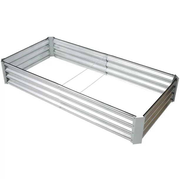 Galvanized Raised Garden Bed Kit, Large Heavy Metal Raised Garden Beds for Vegetables Flowers Herbs, Outdoor Square Planter Raised Garden Boxes Steel Kit, 8×4×1FT, Silver