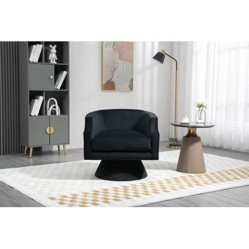 Swivel Barrel Chair,Round Armchairs with Wide Backrest and Thick Cushion,Fluffy Velvet Fabric Chair for Living Room, Bedroom, Office, Waiting Room,Black