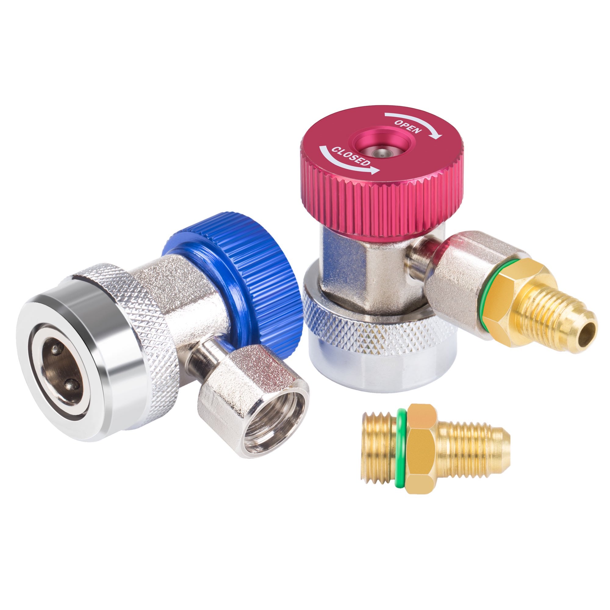R134a Quick Coupler Adapter, High & Low Adjustable R134a Adapter Fittings and AC Hose Fittings, HP and LP Connectors for R134a Car AC System Evacuation Recharging and More, 1/4" Flares, 2pcs