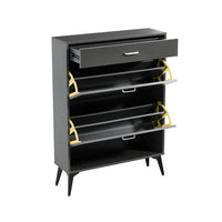 Shoe Cabinet, Shoe Storage Shelves Entry Table with 2 Flip Drawers & 1 Drawer, Slender Shoe Organizer Console Table Storage Cabinet for Entryway Bedroom Hallway, 31.49''L*9.44''W*43.30''H, Grey