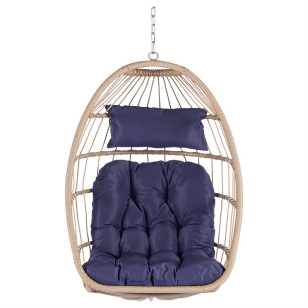 Indoor Outdoor Egg Swing Chair Without Stand,Patio Wicker Rattan Hanging Chair with Cushion,350lbs Capacity,Foldable Swing Chair Hanging Egg Chair,All Weather Foldable Hammock Chair,Dark Gray
