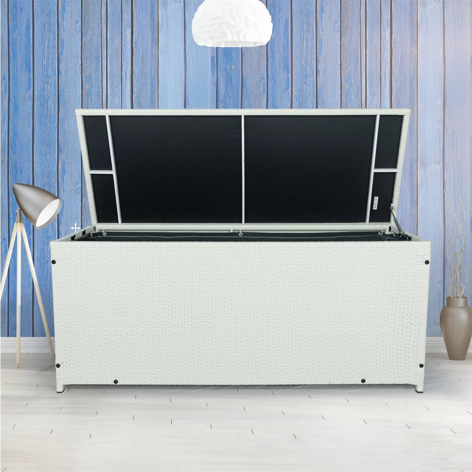 Outdoor Storage Box, 113 Gallon Wicker Patio Deck Boxes with Lid, Large Outdoor Storage Container Storage Bench for Patio Furniture, Outdoor Cushion, Garden Tools and Pool Supplies, Cream White