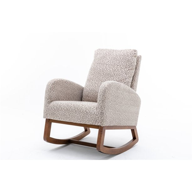 Modern Rocking Chair with Side Pocket, Upholstered Nursery Glider Rocker for Baby and Kids, High Back Accent Armchair for Living Room Bedroom Office, Hold up to 300lbs, Leopard Gray