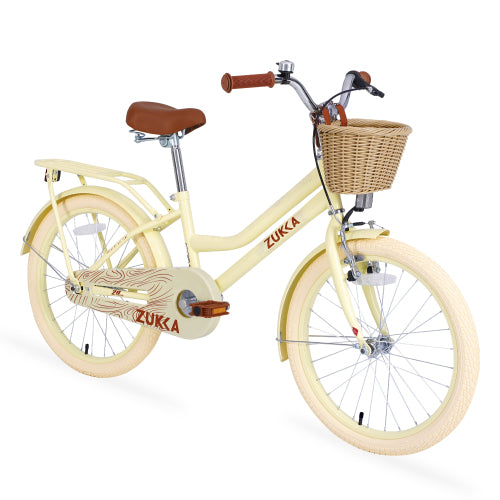 Kids Bike, Girls Bike with Basket Ages 7-12 Years Old, 20 Inch Wheels with Handbrake & Kickstand, No Training Wheels, Retro Style Kids Bikes, Yellow