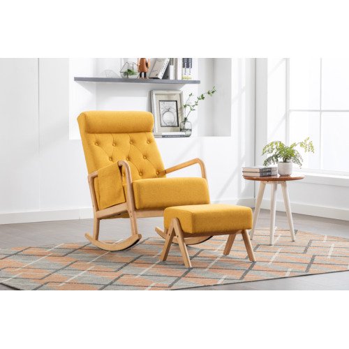 Rocking Chair With Ottoman and Side Pocket,Upholstered Accent Chair with Foot Stool, Glider Rocker Chair with Thick Padded Cushion and High Backrest,Lounge Chair for Living Room Bedroom Nursery