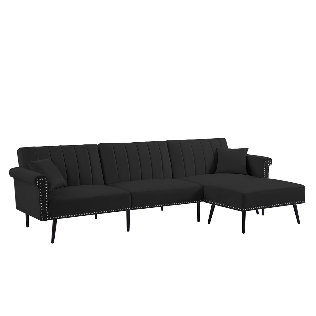 Convertible Velvet Futon Sofa Bed, LShaped Sectional Sofa Couch with