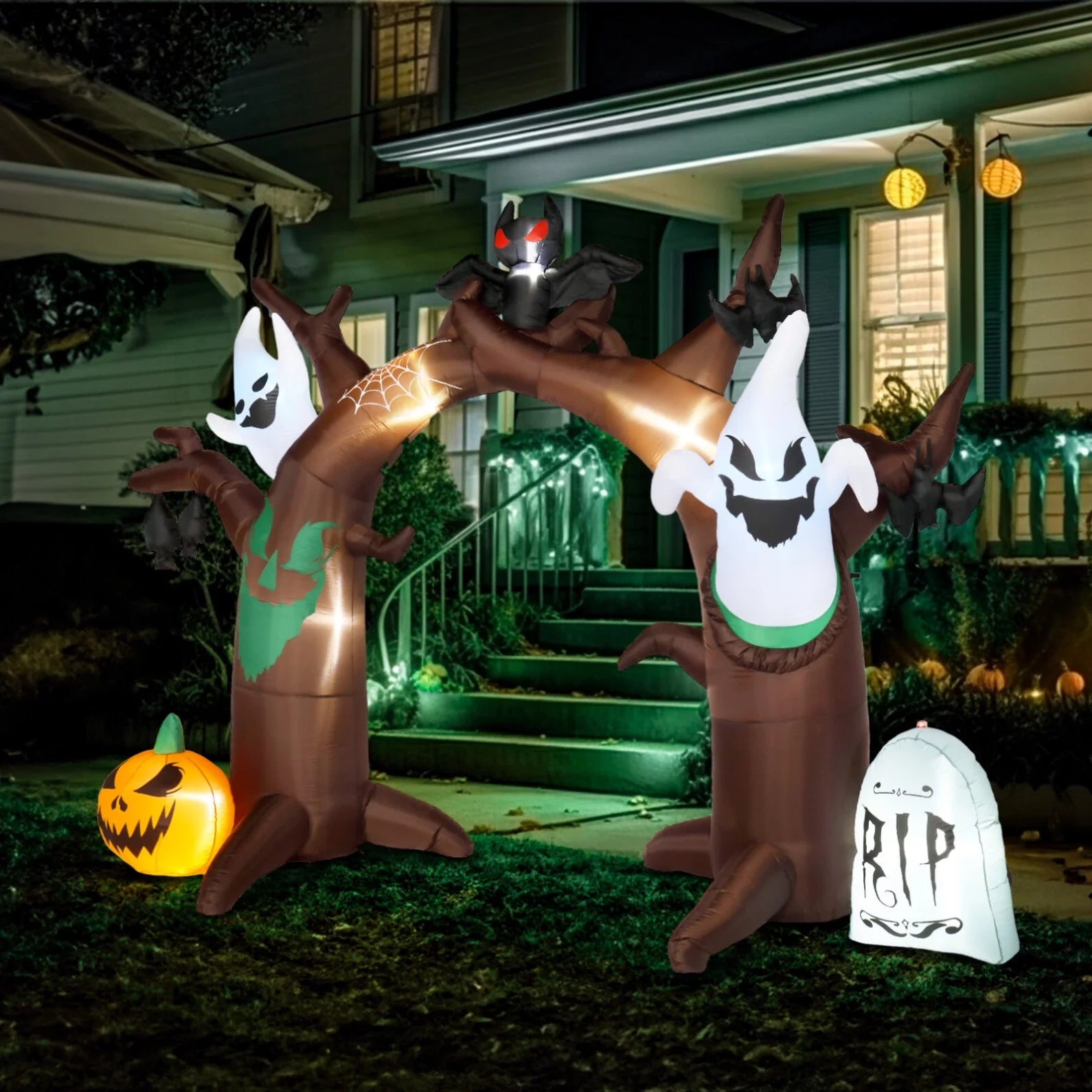 10ft Halloween Inflatable Arch Decoration, Blow Up Scary Tree Halloween Yard Decorations with Spider Ghost Cat, Huge Archway Ghosts Inflatables with LED Lights for Halloween Door Decorations Outdoor