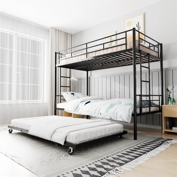Triple Tree Kids Metal Twin over Twin Bunk Bed with Trundle, Black