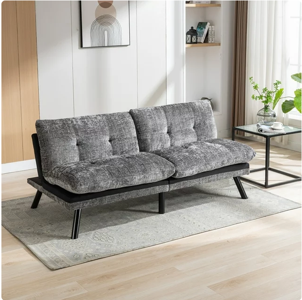 72" Convertible Sofa Bed, Loveseat Sleeper Sofa with 3 Position Adjustable Backrest, Chenille Futon Bed with Metal Legs, Lounge Couch for Living Room, Apartment, Studio, Guest Room, Grey