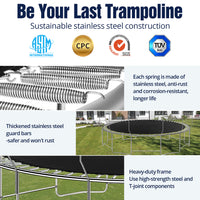 1500LBS 16FT Trampoline with Balance Bar & 6 Wind Stakes, Recreational Trampoline with Safety Net for Adults or 10 Kids, Combo Bounce Outdoor Trampoline for Garden Backyard Park