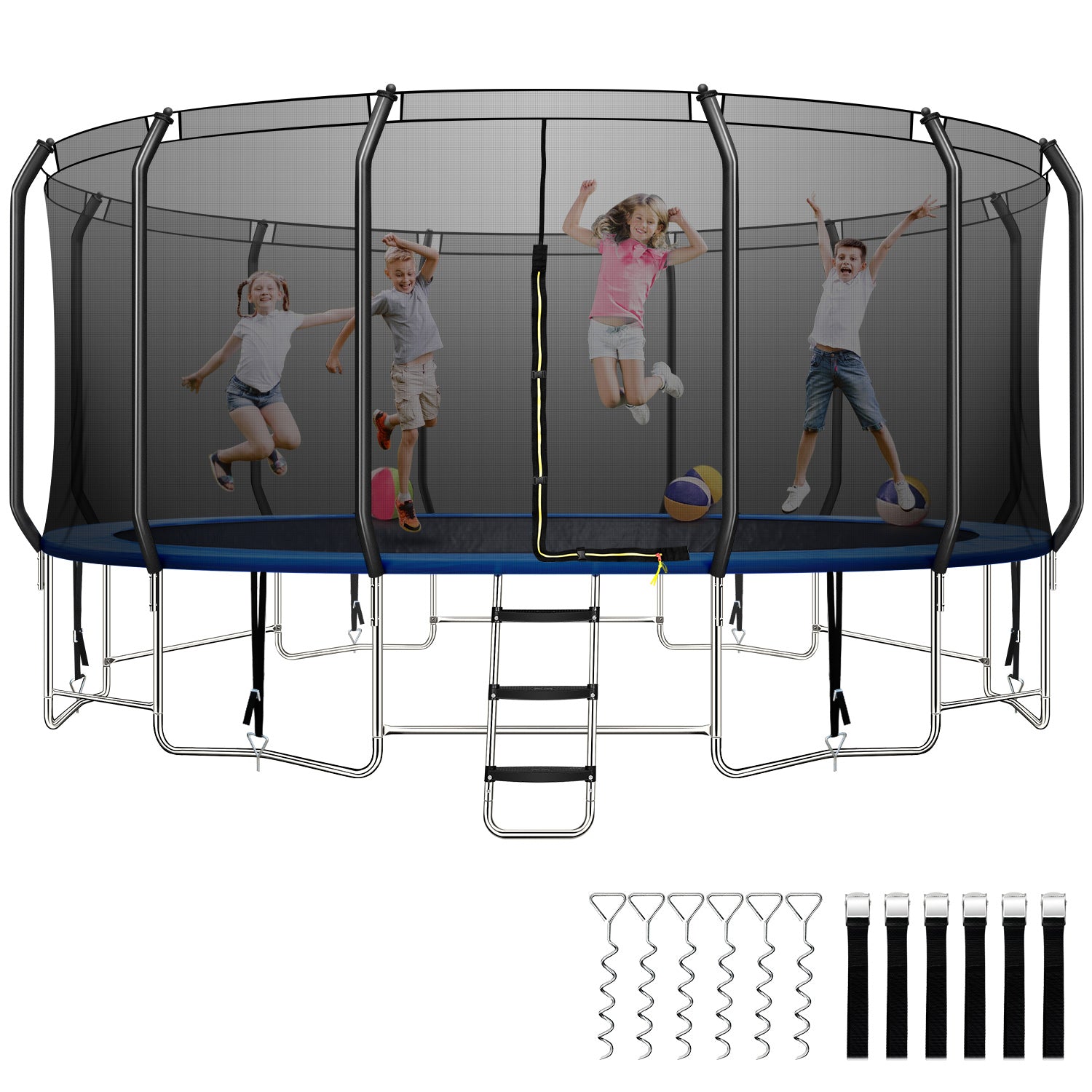 1500LBS 16FT Trampoline with Balance Bar & 6 Wind Stakes, Recreational Trampoline with Safety Net for Adults or 10 Kids, Combo Bounce Outdoor Trampoline for Garden Backyard Park