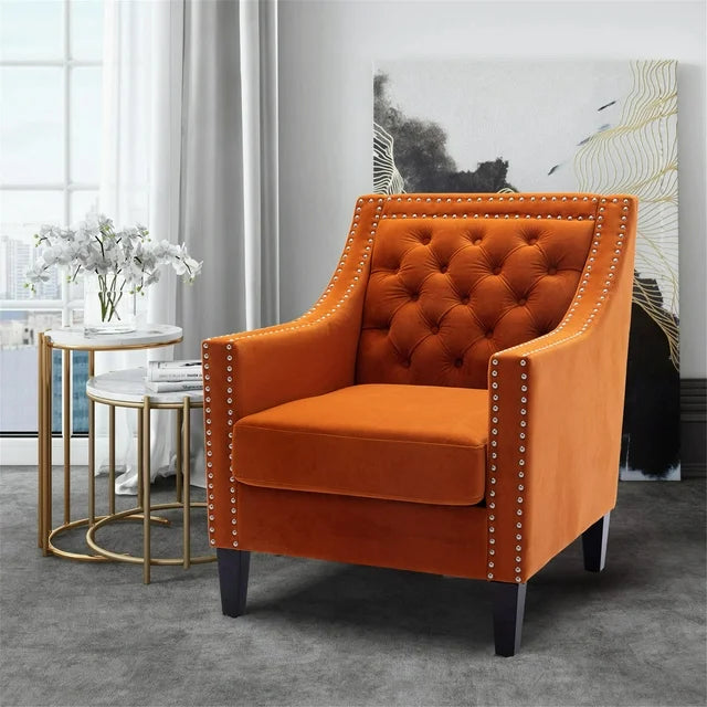 ARCTICSCORPION Accent Armchair Living Room Chair with Nailhead Trim Upholstered and Plush Cushion, Modern Accent Arm Club Chair, Tub Barrel Chair for Living Room, Bedroom, with Solid Wood Legs, Orange