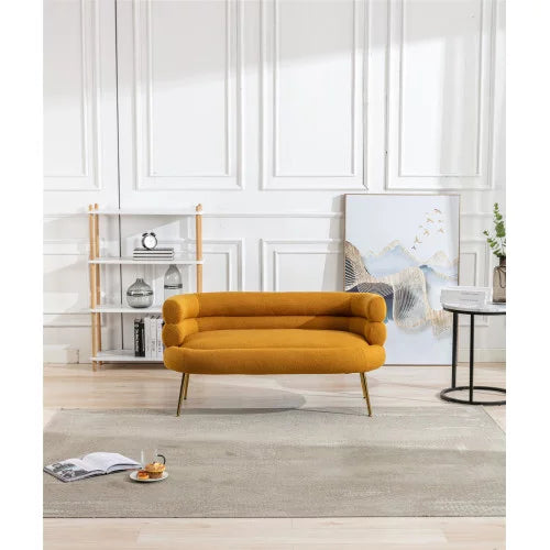 JINS & VICO Modern Accent Sofa,Leisure Loveseat Sofa with Golden Metal Feet,Fabric Upholstered Tufted Chaise Lounge Sofa for Home Apartment or Office, Mustard