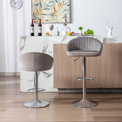 Modern Velvet Swivel Bar Stools Set of 2, Adjustable Height Dining Chairs Counter Height Bar Stools With Back and Footrest, for Kitchen Islands,Cafe, Pub, Bar