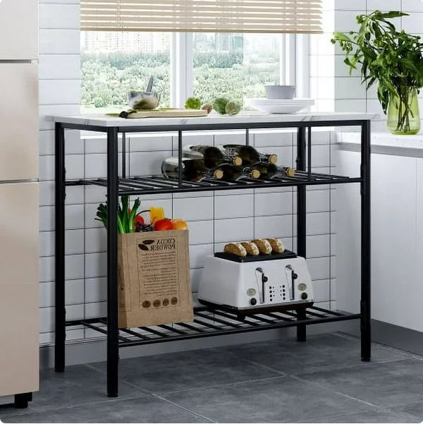 43" Rustic Farmhouse Counter Height Kitchen Island Prep Table, Kitchen Storage Rack with Large Worktop and 2 Open Shelves,Console Side Table for Living Room,Dining Room Kitchen