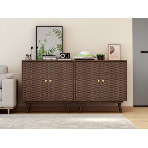 Storage Cabinet, Storage Sideboard with Doors and Shelves, Mid Century Floor Cabinet with Adjustable Shelf, Buffet Cabinet, Wooden Accent Cabinet for Living Room, Bedroom, Dining Room, Rustic Brown