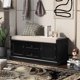 Storage Bench with 2 Drawers and 2 Cabinets, Shoe Bench Under Window Bench with Storage & Velvet Removable Cushion, Wooden Organizer Storage Bench for Living Room Entryway Front Door, Black