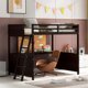 FullSize Loft Bed with Desk and Writing Board, Solid Wood Loft Bed Frame with Ladder and Full-length Guardrail Multifunctional Loft Bed for Boys Girls Easy Assembly No Box Spring Needed, Espresso