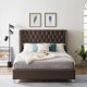 Queen Bed Frame,Queen Size Platform Bed with Button Tufted Wingback Headboard,Upholstered Platform Bed Frame with Wood Slats Support,Queen Size Bed Frame with Metal Legs,No Box Spring Needed,Brown