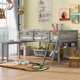 Full Size Loft Bed Frame With Removable Desk and Cabinet, Wooden Loft Bed With Wood Slats Support and Safty Guardrails, Low Loft Bed for Kids Teens Bedroom, No Box Spring Needed (Gray-Full)