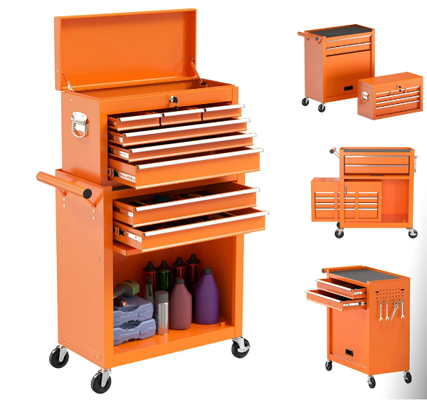 Rolling Tool Chest with Wheels and 8 Drawers, Detachable Large Toolbox Storage Cabinet with Lock,Locking Mechanic Tool Cart for Warehouse, Workshop,Garage,Orange