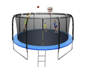 14FT Trampoline with Basketball Hoop & Balance Bar, Recreational Trampoline for Kids Teens Adults, Outdoor Trampoline with Enclosure Net & Ladder for Backyard Garden