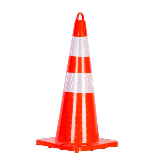 Traffic Safety Cones Set of 10, Road Parking Cones Hazard Cones Construction Cones with 2 Reflective Strip, PVC Traffic Cone for Driving Training Lane Highway Parking, 13''L*13''W*27.5H, Orange