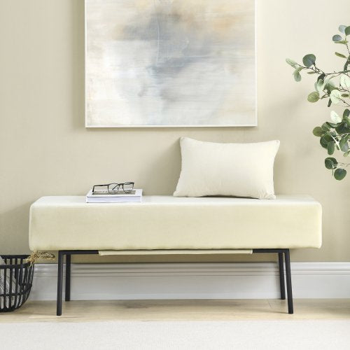 Bedroom Bench Modern Chenille Upholstered Benche Ottoman Footrest with Metal Legs Multifunctional Bench for Dining Room Living
