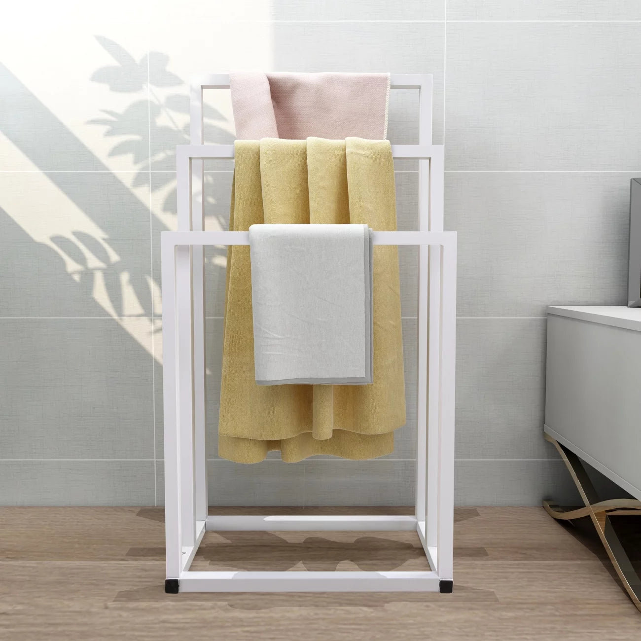 Freestanding Towel Rack, 3 Tier Hand Floor Towel Racks with Storage Organizer, Metal Towel Bar Rack with Bath Storage and for Bathroom Living Room Washroom,Laundry Room