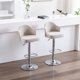 Set of 2 Swivel Bar Stools, Adjustable Counter Tall Bar Height Chairs with Bent Wood Back, Footrest and Metal Base, Fabric Upholstered Dining Chair Pub Stools for Kitchen Island Bar Club, Beige