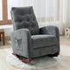Accent Rocking Chair, Upholstered Glider Rocker with Side Pocket, Comfy Sofa Chsir, Lounge Chair with Wood Base, High Backrest with Decorative Buttons,for Living Room/ Bedroom/ Nursery