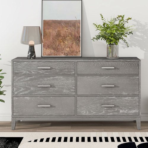 6 Drawer Dresser with Handle, Accent Dressers & Chests of Drawers, Storage Dresser for Bedroom, Living Room, Office