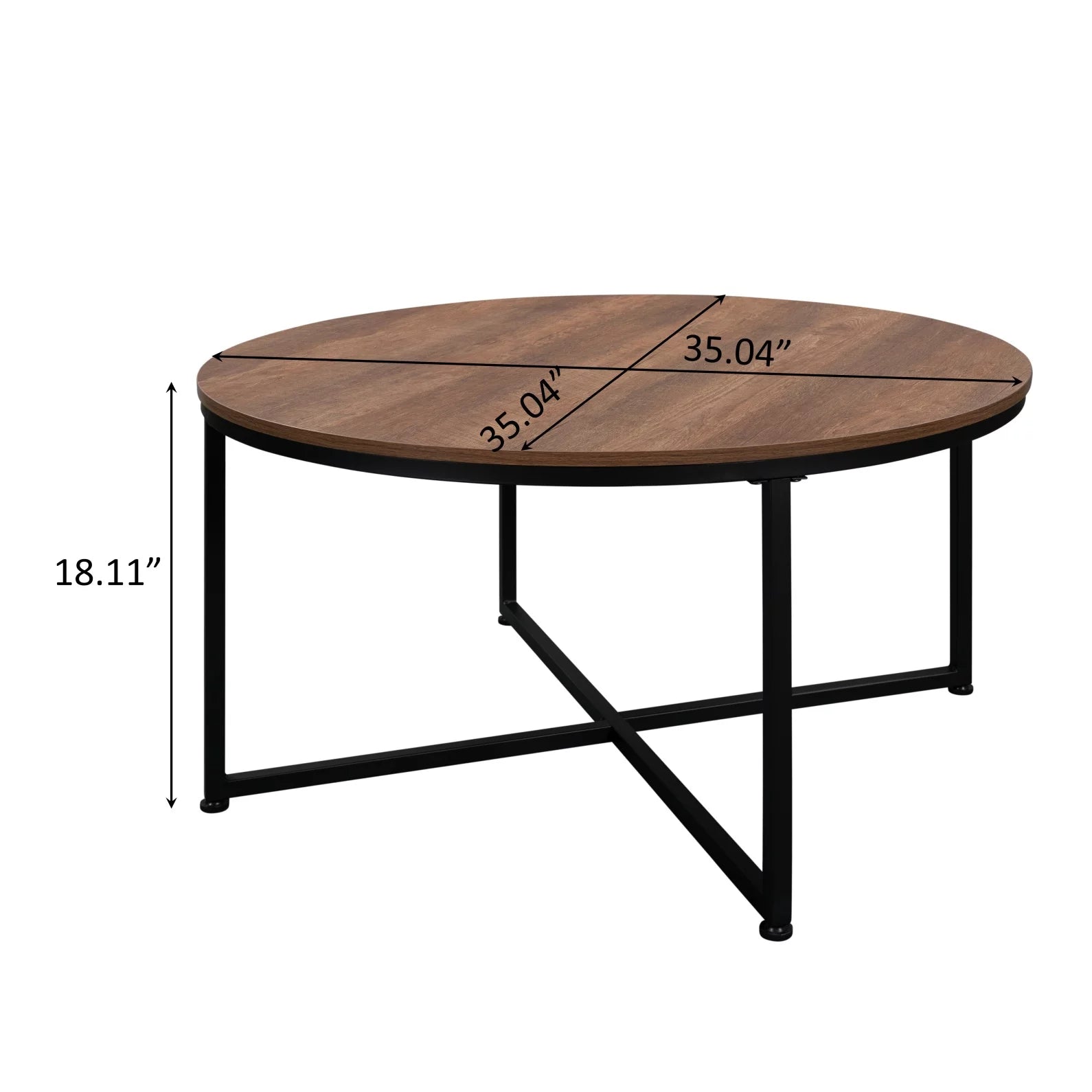 35" Round Industrial Coffee Table,Small Tea Table with X Metal Legs, Modern Leisure Sofa Table Side Table for Living Room Dining Home Farmhouse Office