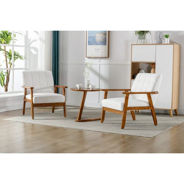 Accent Chairs Set of 2 with Side Table,Mid Century Accent Chair,Upholstered Armchair Side Chair with Wood Frame and Padded Cushion,Comfy Lounge Reading Arm Chair for Living Room Bedroom Office,Beige