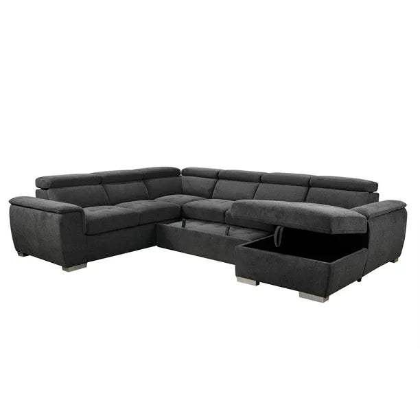 7-Seat Modern Fabric Sleeper Sectional Sofa Bed, U Shaped Oversized Sectional Sofa with Pull-Out Bed, Large Functional Couch, Suitable for Apartment, Living Room, Office, Guest Room, Dark Gray