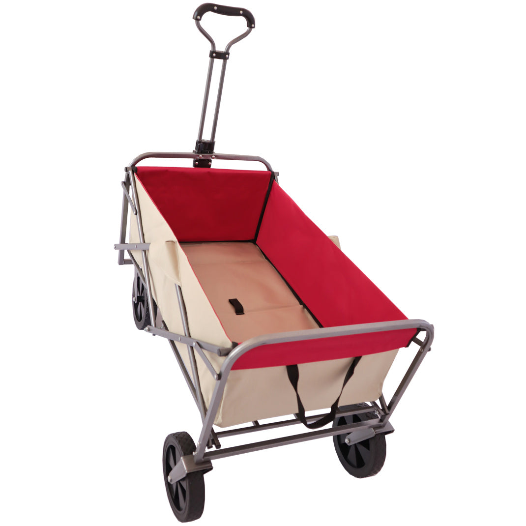 Portable Beach Trolley Cart 200 LBS Capacity, Folding Wagon Garden Cart with 4 Universal Wheels, Collapsible Wagon Cart with 4 Universal Wheels for Shopping Park Picnic, Beach Trip, Camping, Khaki