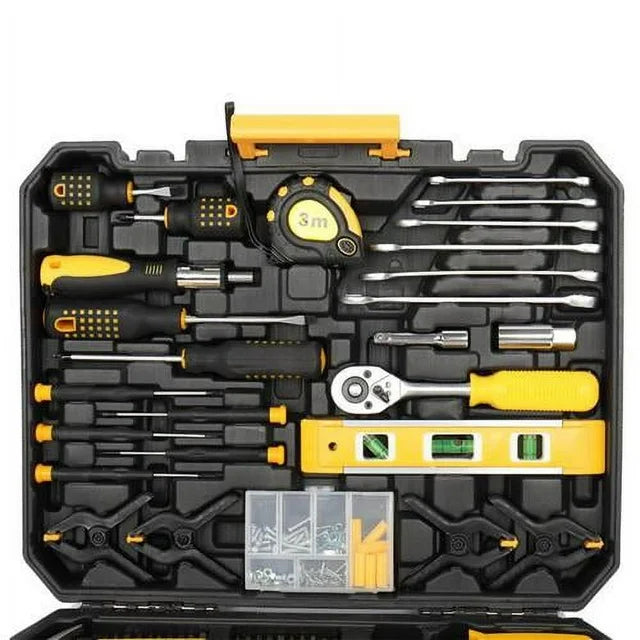 198 Piece Tool Set General Household Hand Tool Kit with Plastic Toolbox Storage Case Yellow