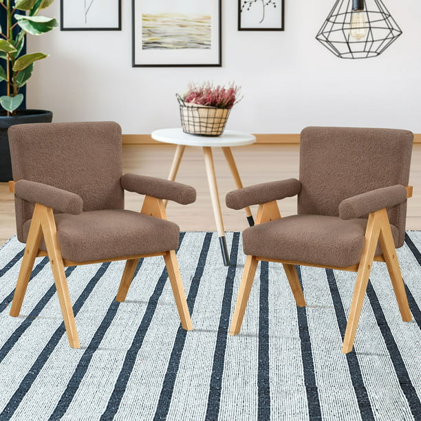 Accent Chair Set of 2, Modern Arm Chair Set with Solid Wood Frame, Velvet Upholstered Accent Chairs with Arm Pads Comfy High Back Reading Chair for Living Room Bedroom Apartment, Brown