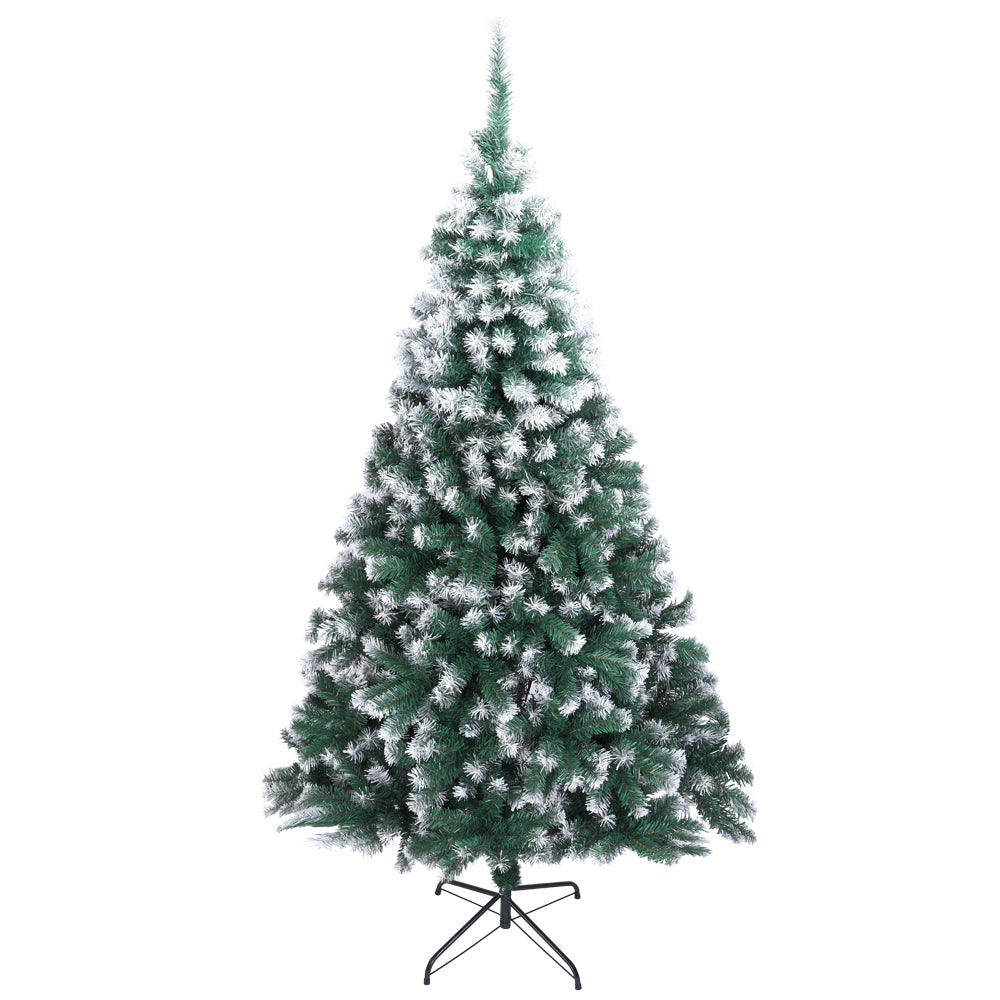 7ft Snow Flocked Hinged Artificial Pine Christmas Tree with Solid Metal Stand, Xmas Full Tree for Indoor and Outdoor(7FT/Snow)