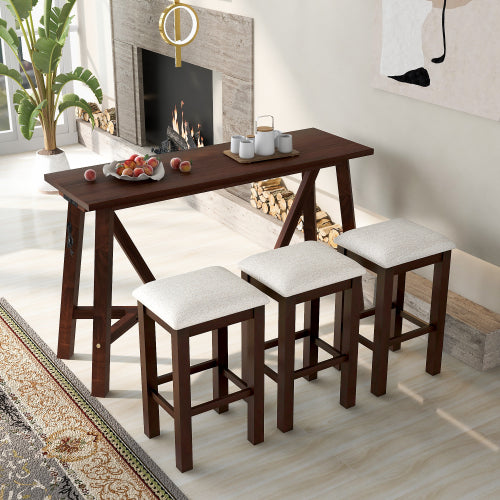 Dining Table Set for 3,Multipurpose Home Kitchen Dining Bar Table Set with 3 Upholstered Stools,Home Kitchen Furniture,4 Piece Dining Sets,Dark Walnut