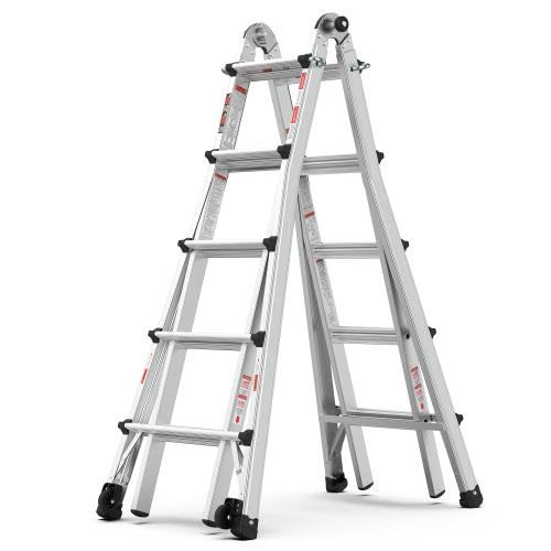 Aluminum Telescoping Extension Step Ladder,Non-Slip Ladder,Multi-Purpose Folding A-Frame Ladder,Portable Multi-Position Ladder with Wheels,300 lbs Weight Rating,Household,Outdoor,22 FT