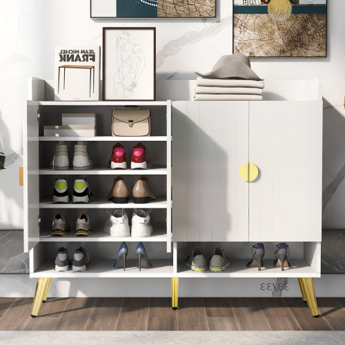 Modern Wooden Shoe Cabinet with Doors,11-Tier Shoe Storage Cabinet with Adjustable Shelves,Shoe Storage Organizer for Entryway,Living Room,Hallway,White